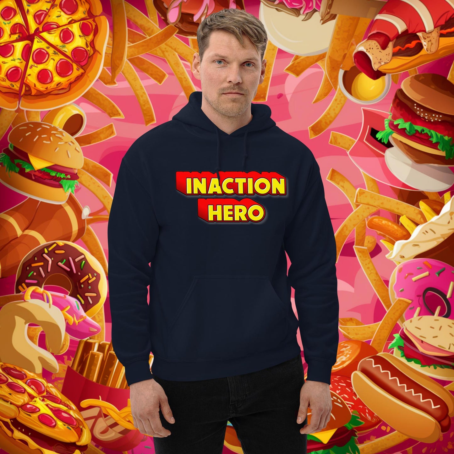 Inaction Hero Unisex Hoodie Navy Hoodies Superheroes Next Cult Brand