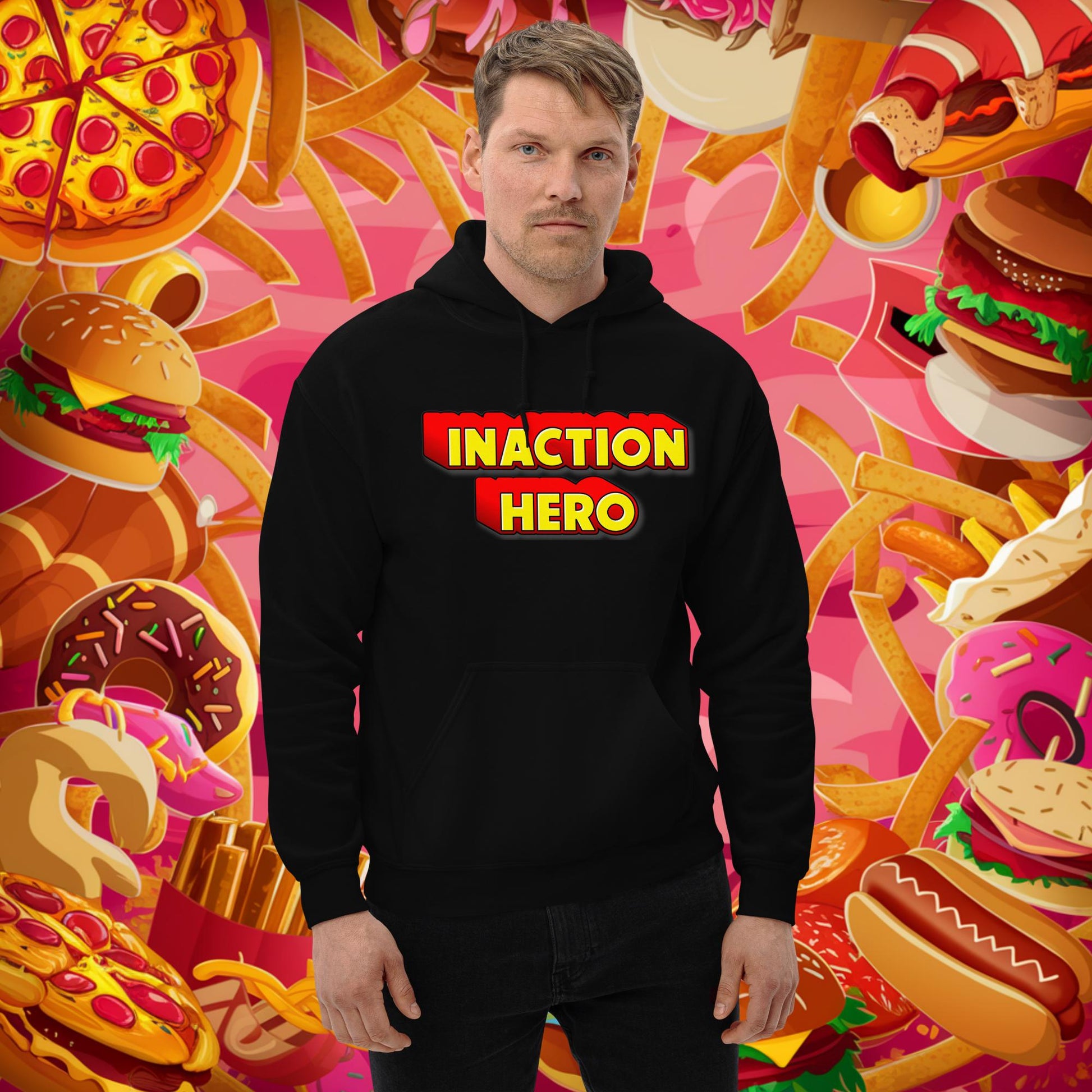 Inaction Hero Unisex Hoodie Black Hoodies Superheroes Next Cult Brand