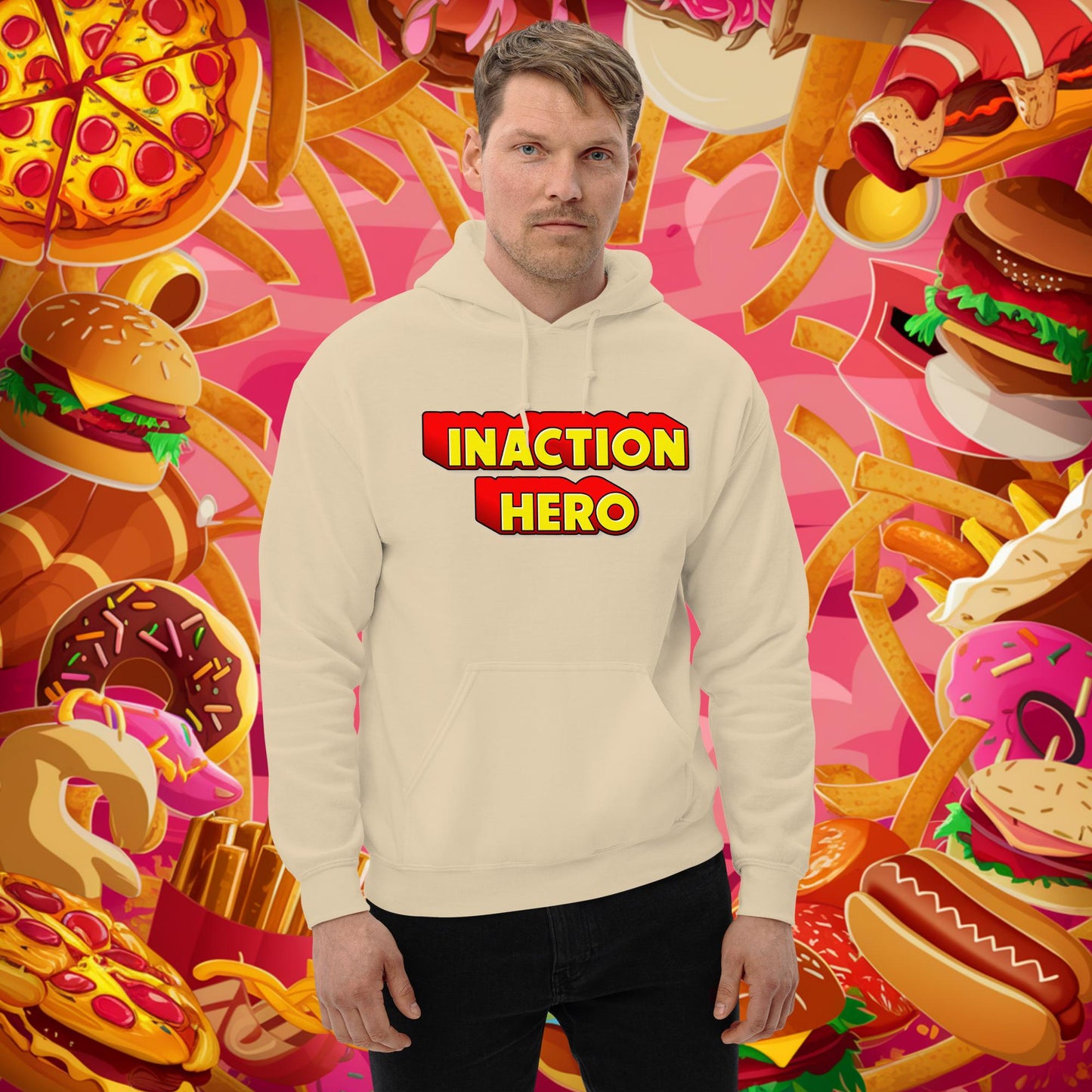 Inaction Hero Unisex Hoodie Sand Hoodies Superheroes Next Cult Brand