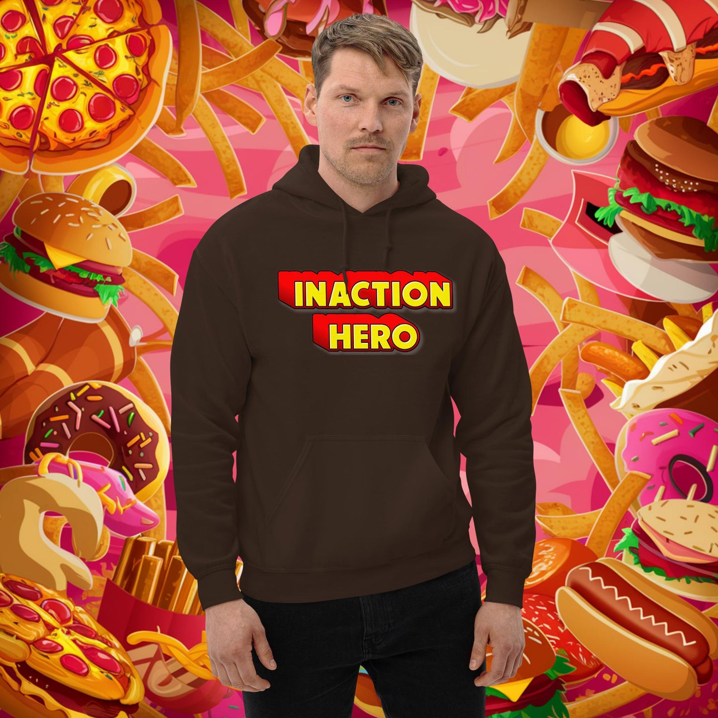 Inaction Hero Unisex Hoodie Dark Chocolate Hoodies Superheroes Next Cult Brand