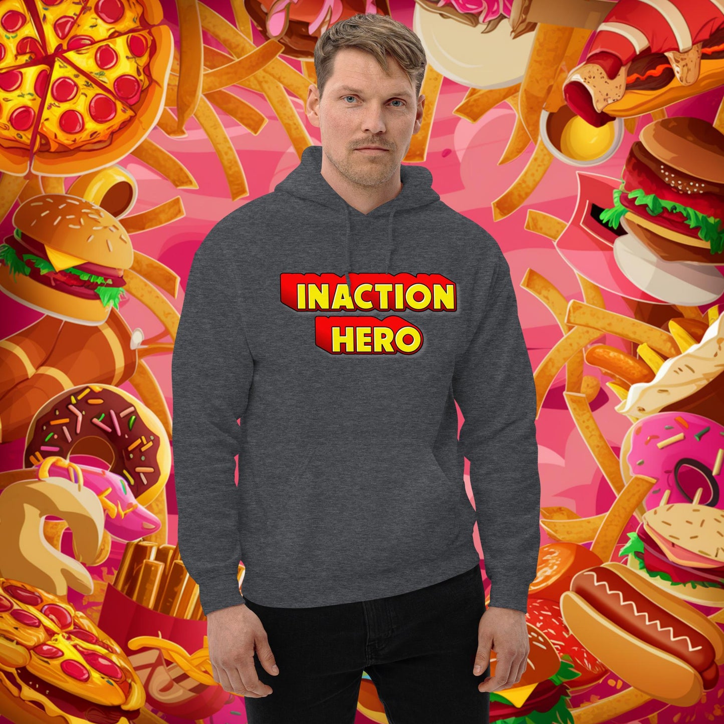 Inaction Hero Unisex Hoodie Dark Heather Hoodies Superheroes Next Cult Brand