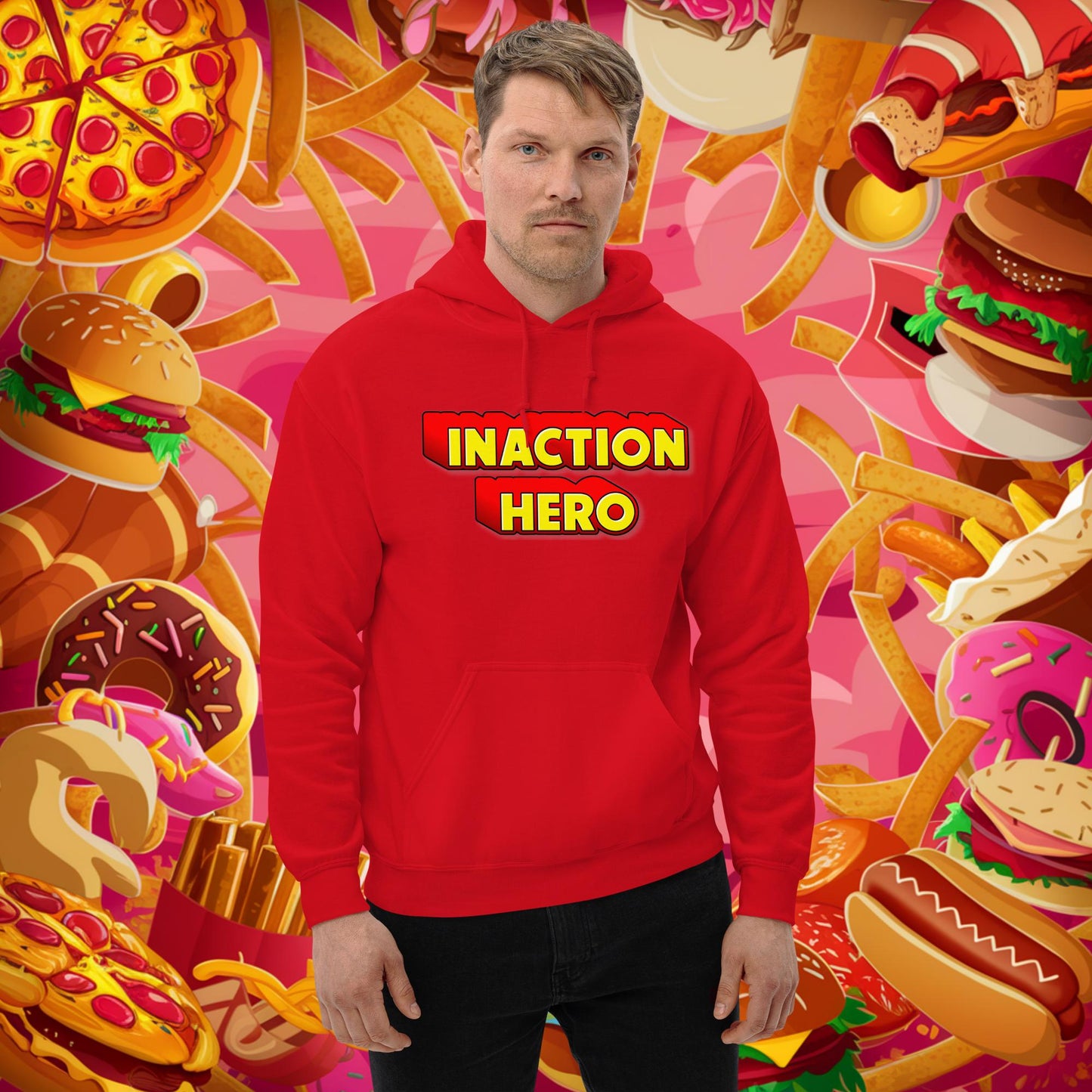 Inaction Hero Unisex Hoodie Red Hoodies Superheroes Next Cult Brand