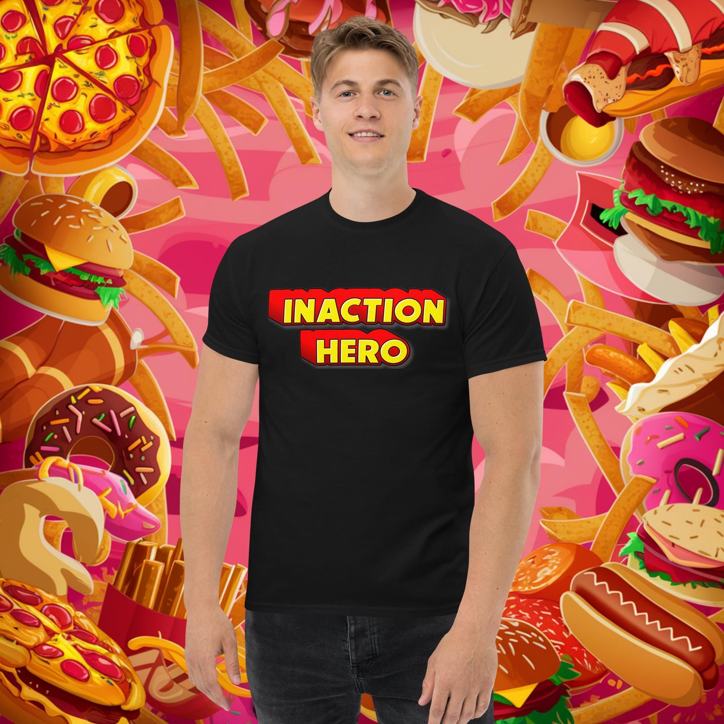 Inaction Hero Unisex tee Black T-shirts Superheroes Next Cult Brand