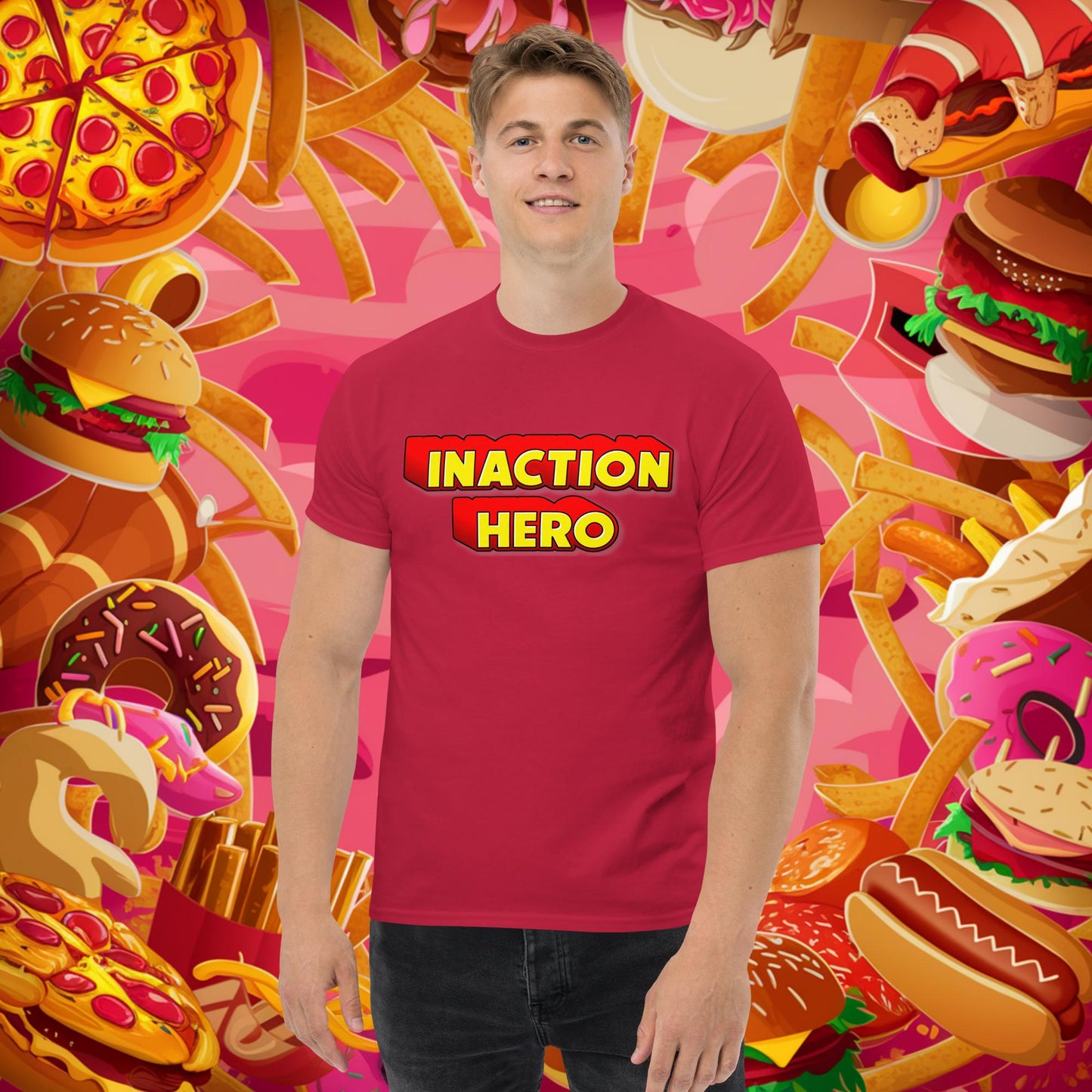 Inaction Hero Unisex tee Cardinal T-shirts Superheroes Next Cult Brand