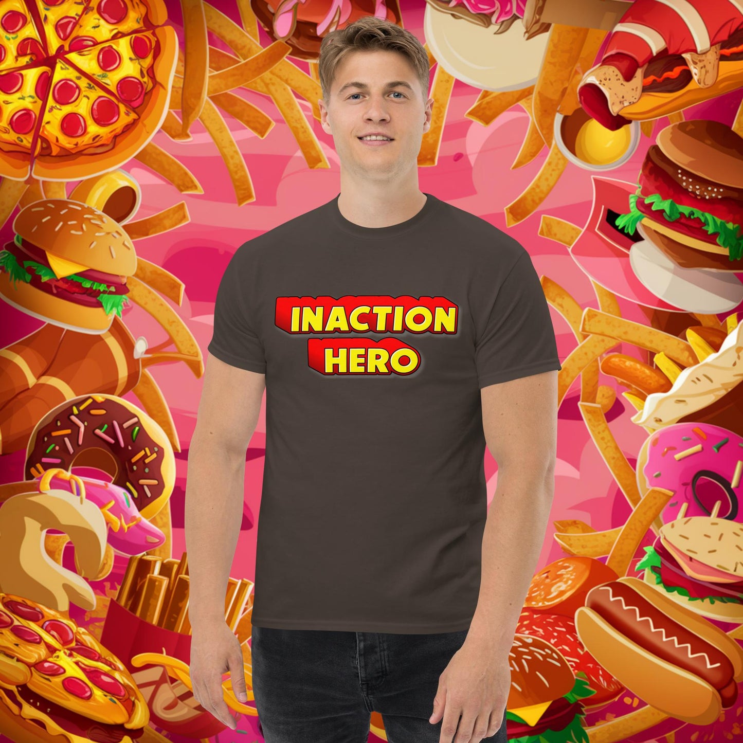 Inaction Hero Unisex tee Dark Chocolate T-shirts Superheroes Next Cult Brand