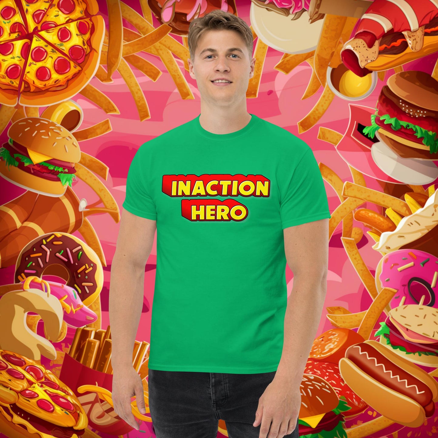 Inaction Hero Unisex tee Irish Green T-shirts Superheroes Next Cult Brand