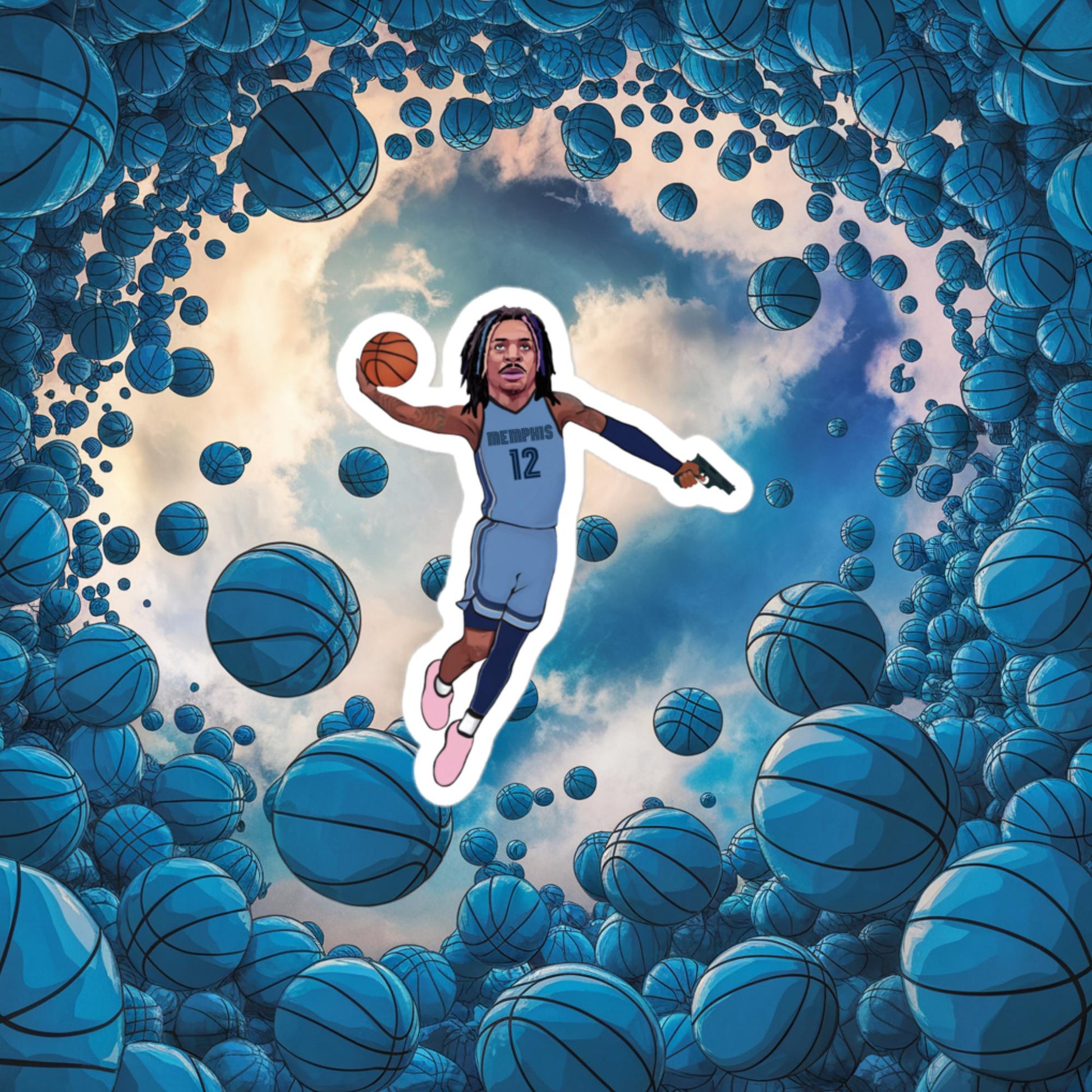 Ja Morant Gun Suspension Memphis Grizzlies NBA Bubble-free stickers 3″×3″ Stickers Basketball Ja Morant Memphis Grizzlies NBA Next Cult Brand