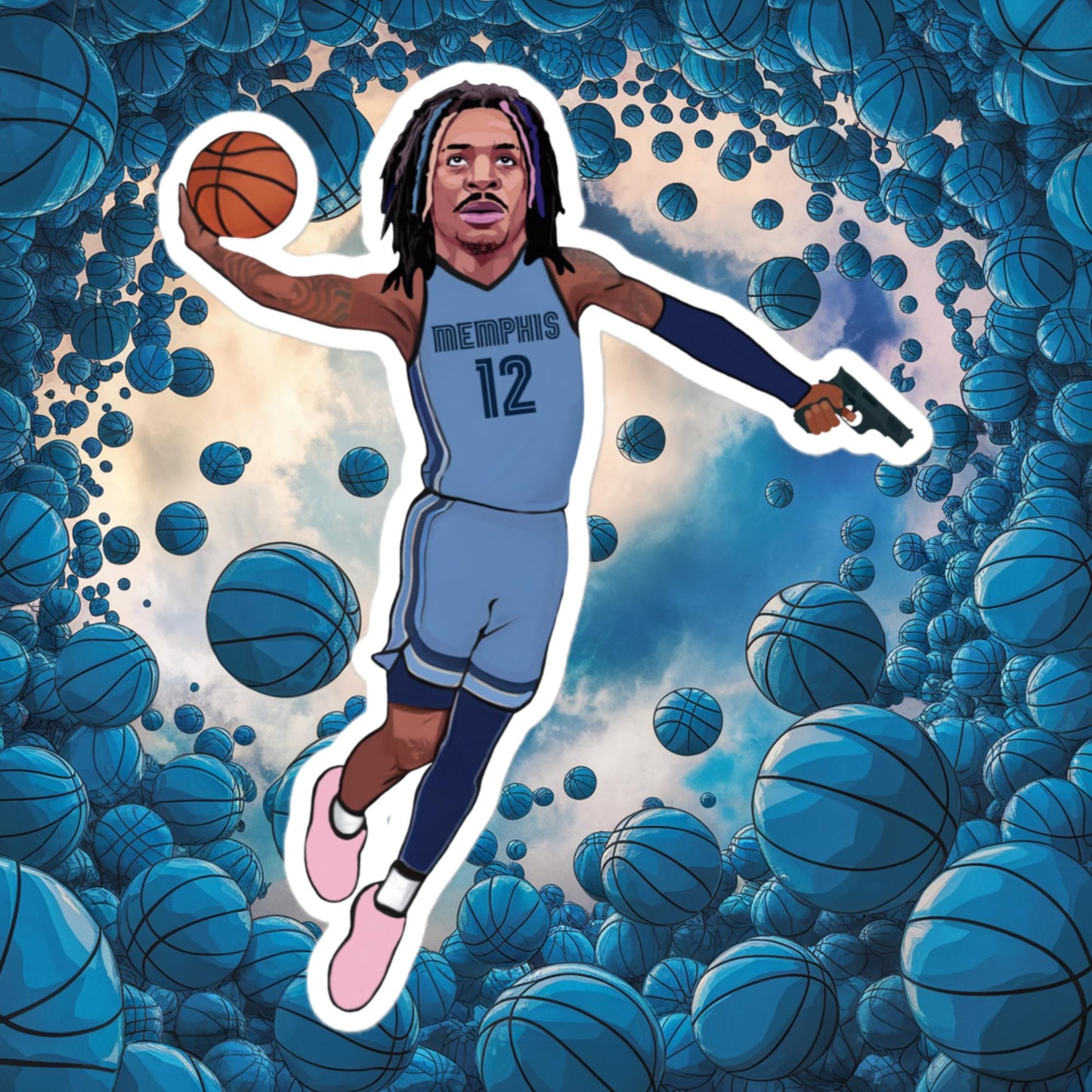 Ja Morant Gun Suspension Memphis Grizzlies NBA Bubble-free stickers 5.5″×5.5″ Stickers Basketball Ja Morant Memphis Grizzlies NBA Next Cult Brand