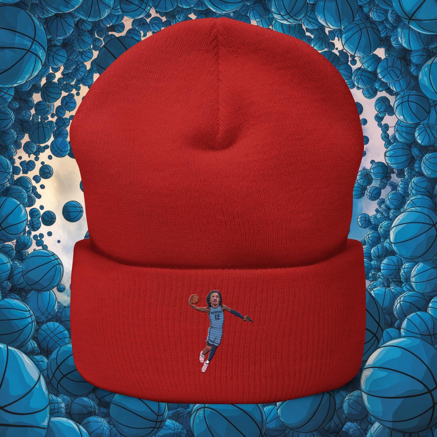 Ja Morant Gun Suspension Memphis Grizzlies NBA Cuffed Beanie Red Hats Basketball Ja Morant Memphis Grizzlies NBA Next Cult Brand
