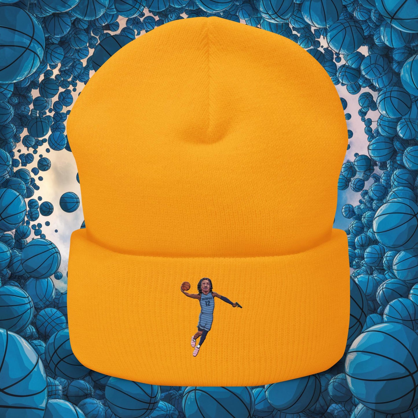 Ja Morant Gun Suspension Memphis Grizzlies NBA Cuffed Beanie Gold Hats Basketball Ja Morant Memphis Grizzlies NBA Next Cult Brand
