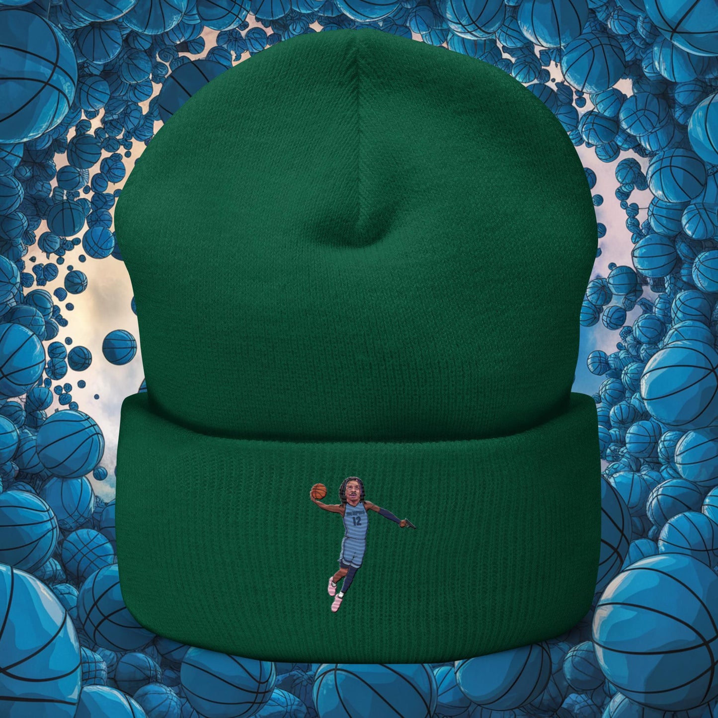 Ja Morant Gun Suspension Memphis Grizzlies NBA Cuffed Beanie Spruce Hats Basketball Ja Morant Memphis Grizzlies NBA Next Cult Brand