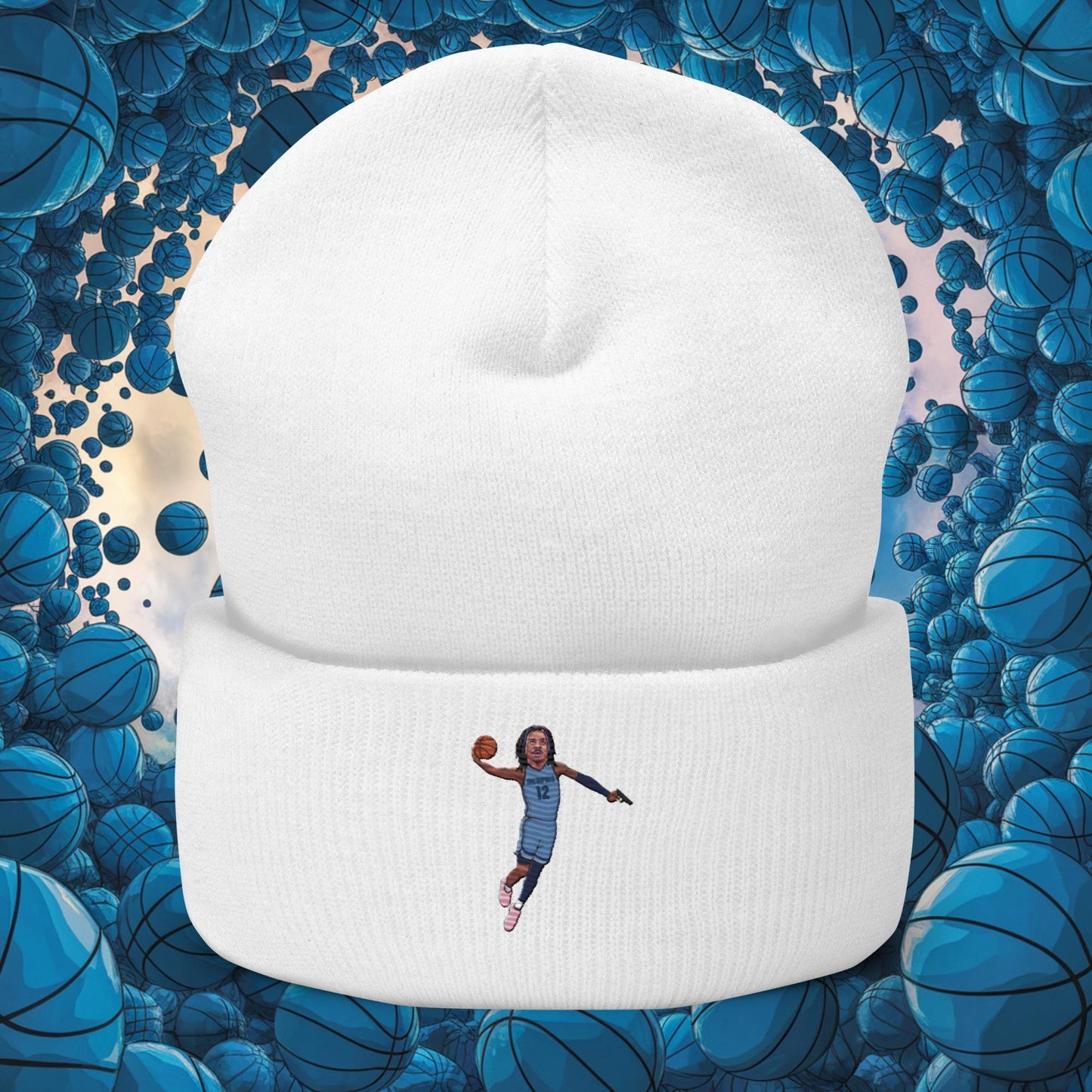 Ja Morant Gun Suspension Memphis Grizzlies NBA Cuffed Beanie White Hats Basketball Ja Morant Memphis Grizzlies NBA Next Cult Brand