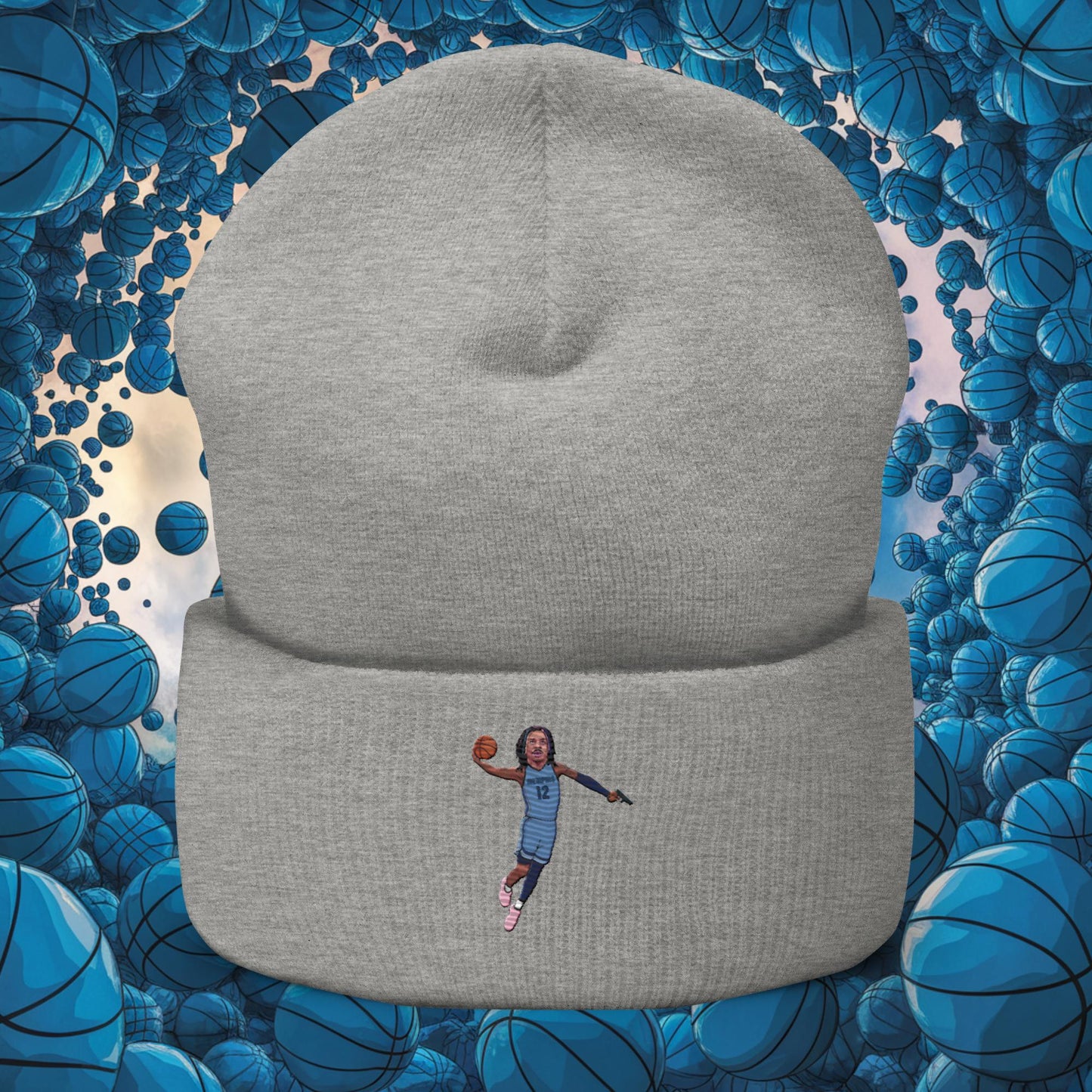 Ja Morant Gun Suspension Memphis Grizzlies NBA Cuffed Beanie Heather Grey Hats Basketball Ja Morant Memphis Grizzlies NBA Next Cult Brand