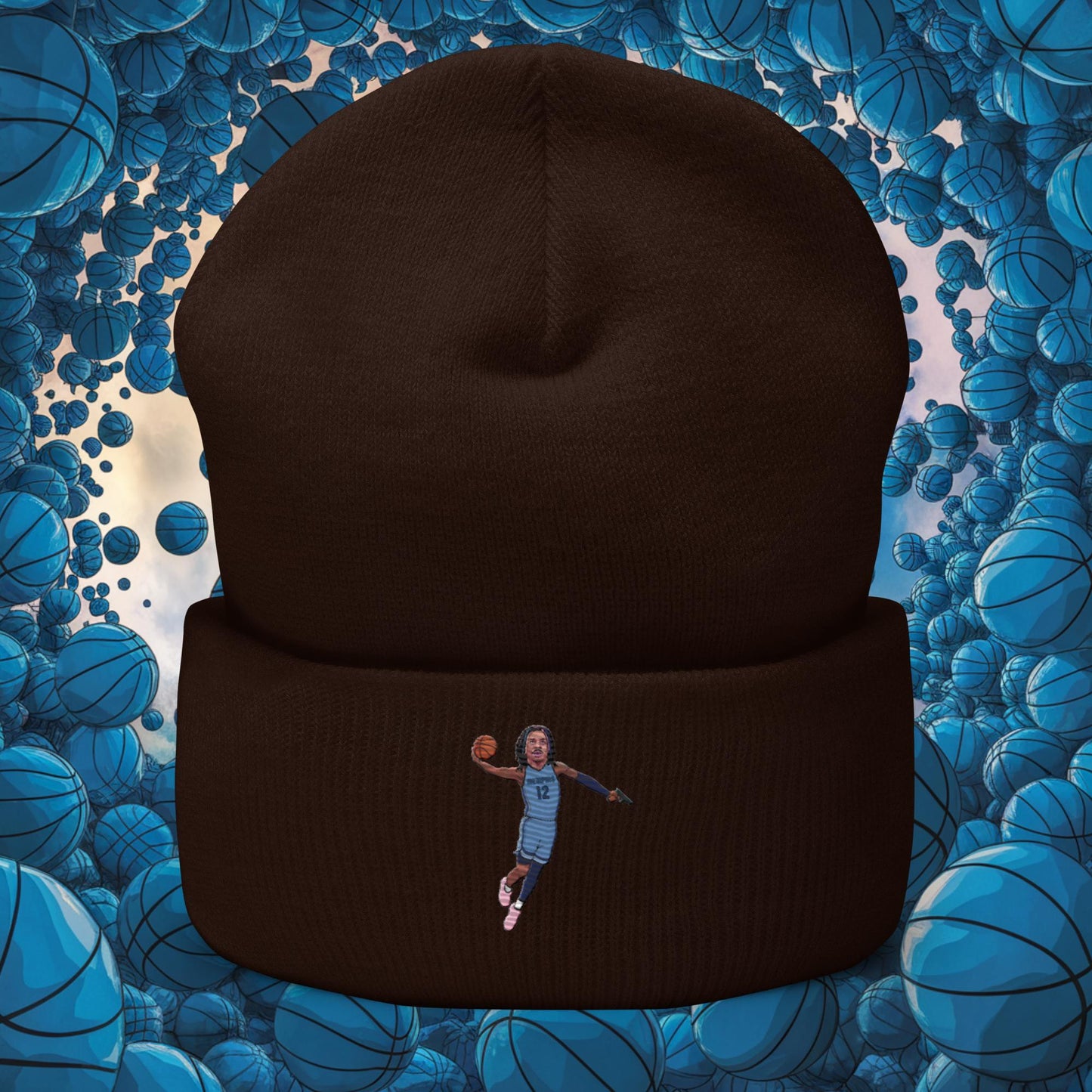 Ja Morant Gun Suspension Memphis Grizzlies NBA Cuffed Beanie Brown Hats Basketball Ja Morant Memphis Grizzlies NBA Next Cult Brand