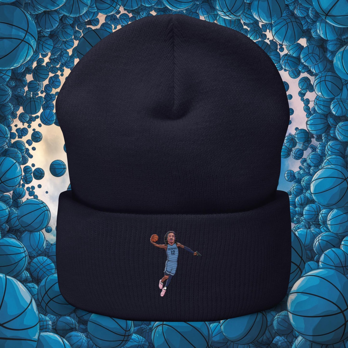 Ja Morant Gun Suspension Memphis Grizzlies NBA Cuffed Beanie Navy Hats Basketball Ja Morant Memphis Grizzlies NBA Next Cult Brand