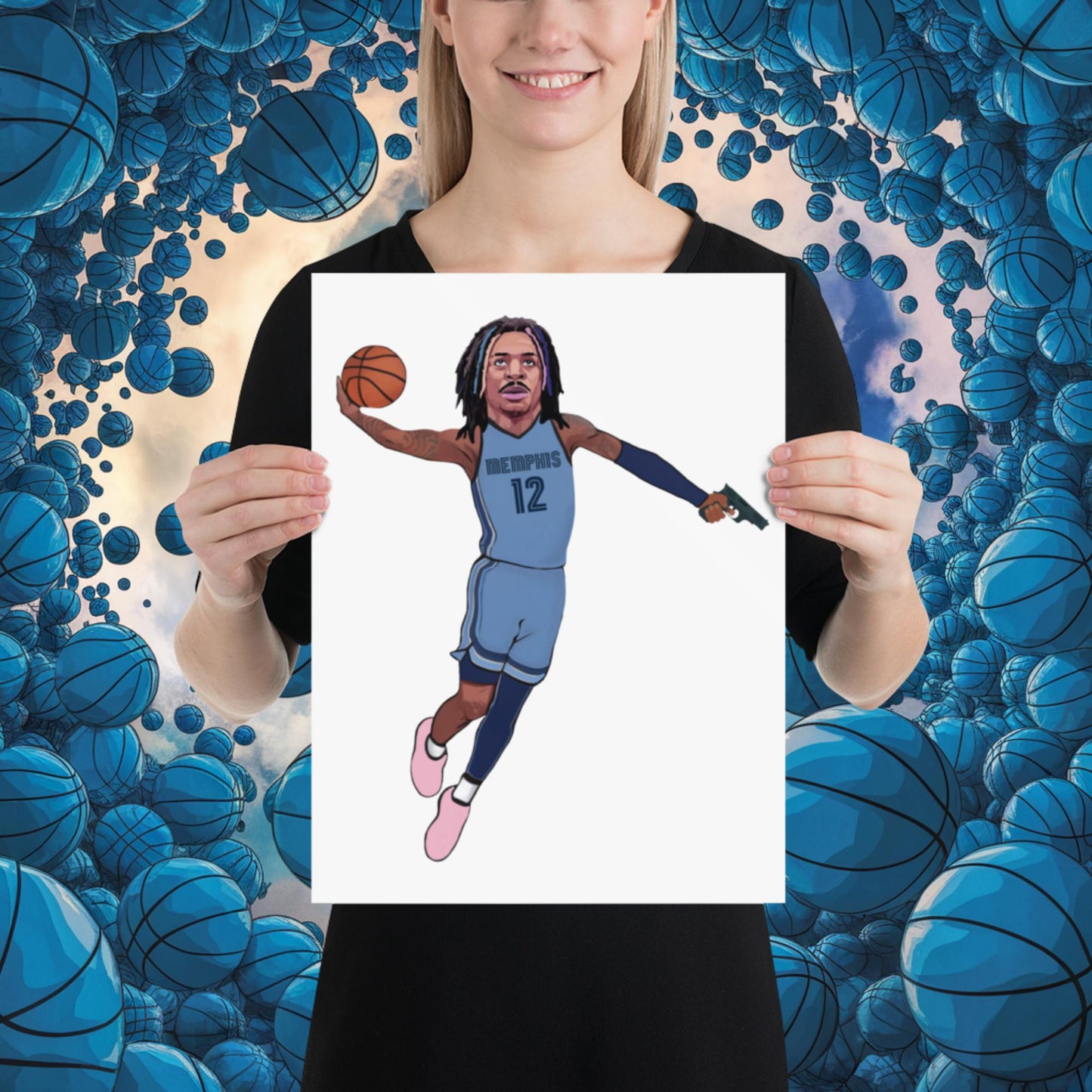 Ja Morant Gun Suspension Memphis Grizzlies NBA Poster 12″×16″ Posters Basketball Ja Morant Memphis Grizzlies NBA Next Cult Brand