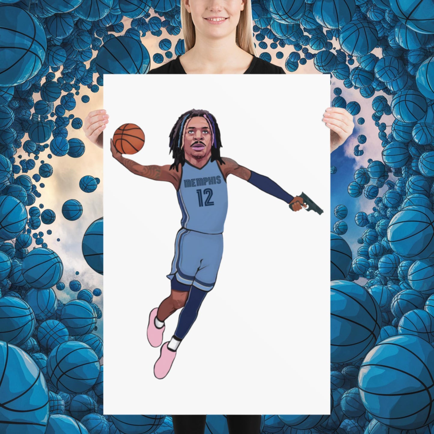 Ja Morant Gun Suspension Memphis Grizzlies NBA Poster 24″×36″ Posters Basketball Ja Morant Memphis Grizzlies NBA Next Cult Brand