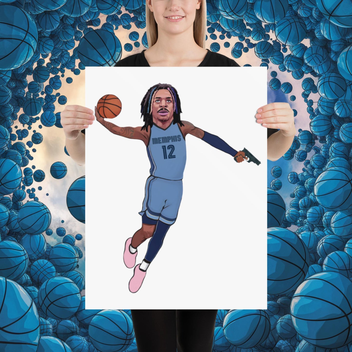 Ja Morant Gun Suspension Memphis Grizzlies NBA Poster 18″×24″ Posters Basketball Ja Morant Memphis Grizzlies NBA Next Cult Brand