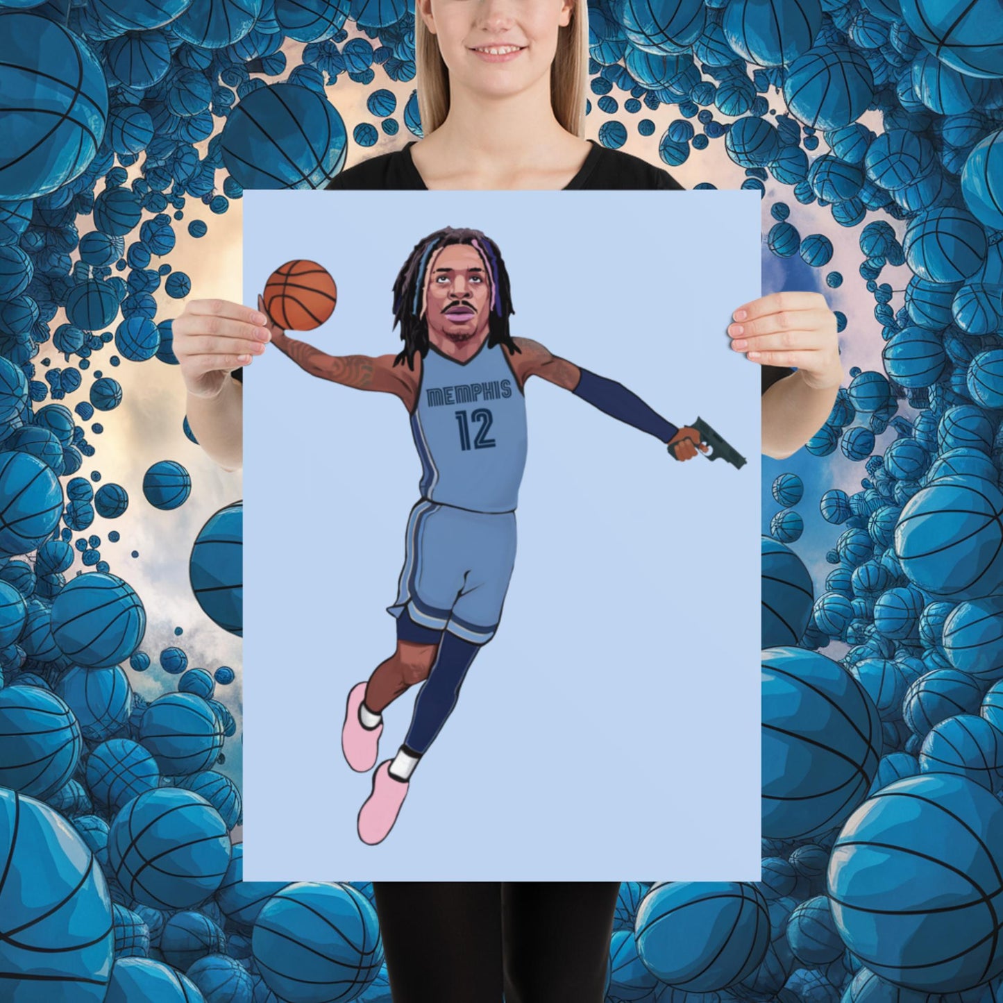 Ja Morant Gun Suspension Memphis Grizzlies NBA Poster 18″×24″ Posters Basketball Ja Morant Memphis Grizzlies NBA Next Cult Brand