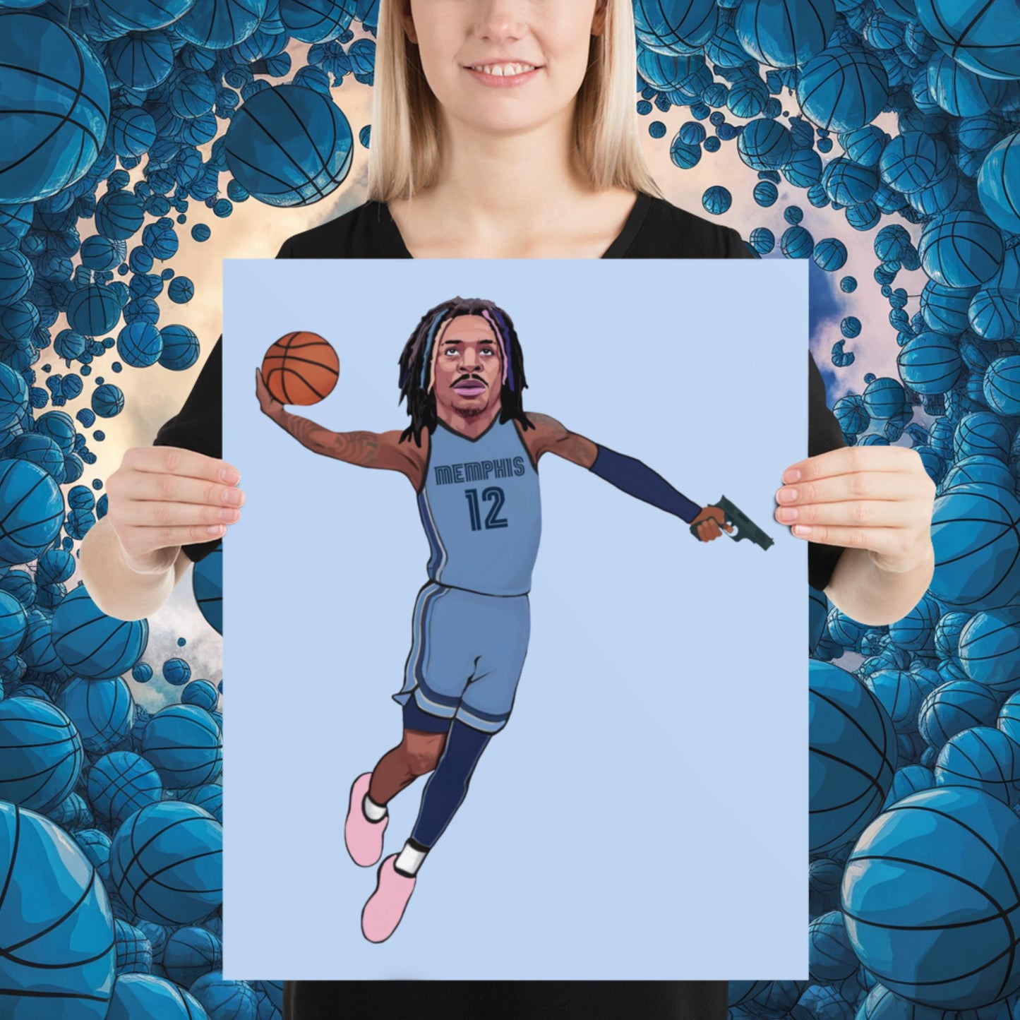 Ja Morant Gun Suspension Memphis Grizzlies NBA Poster 16″×20″ Posters Basketball Ja Morant Memphis Grizzlies NBA Next Cult Brand