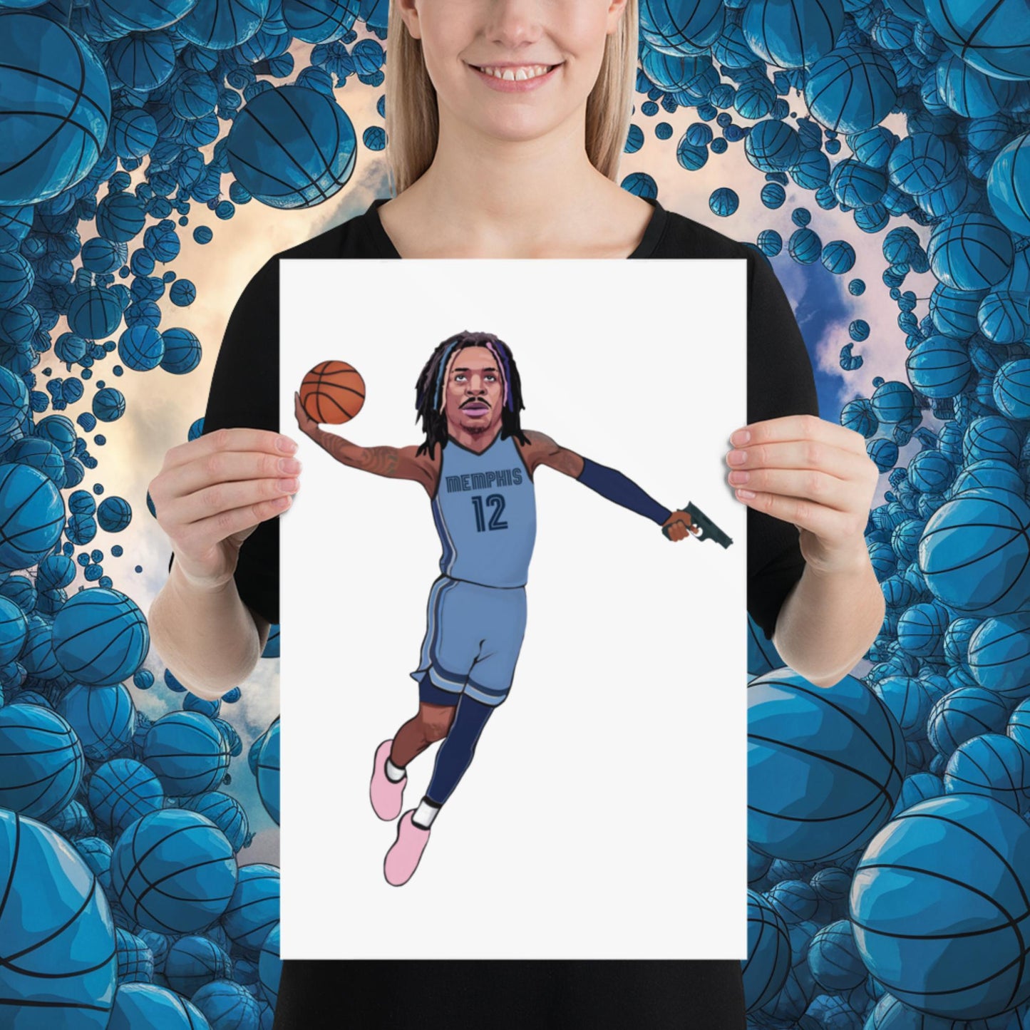 Ja Morant Gun Suspension Memphis Grizzlies NBA Poster 12″×18″ Posters Basketball Ja Morant Memphis Grizzlies NBA Next Cult Brand