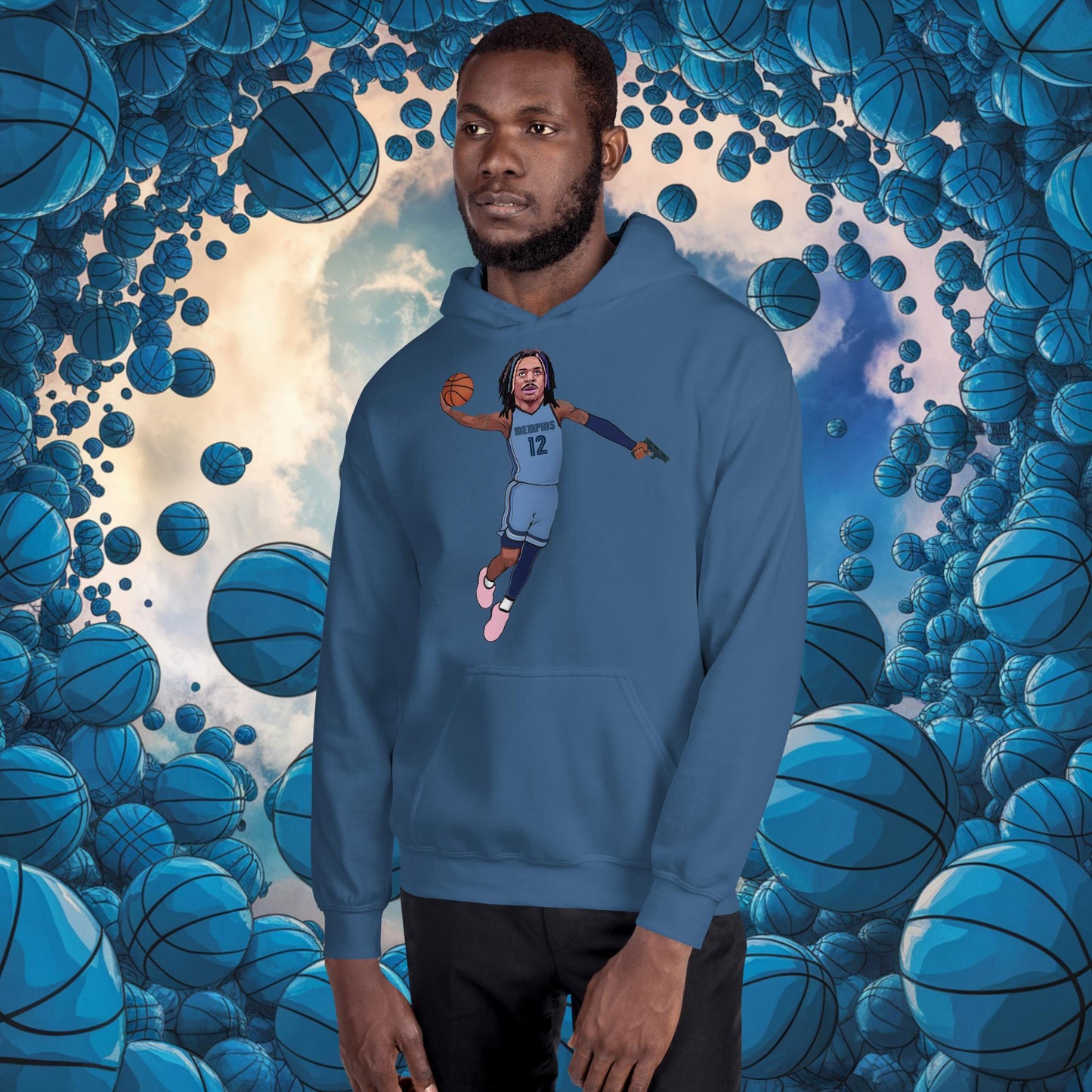 Ja Morant Gun Suspension Memphis Grizzlies NBA Unisex Hoodie Indigo Blue Hoodies Basketball Ja Morant Memphis Grizzlies NBA Next Cult Brand