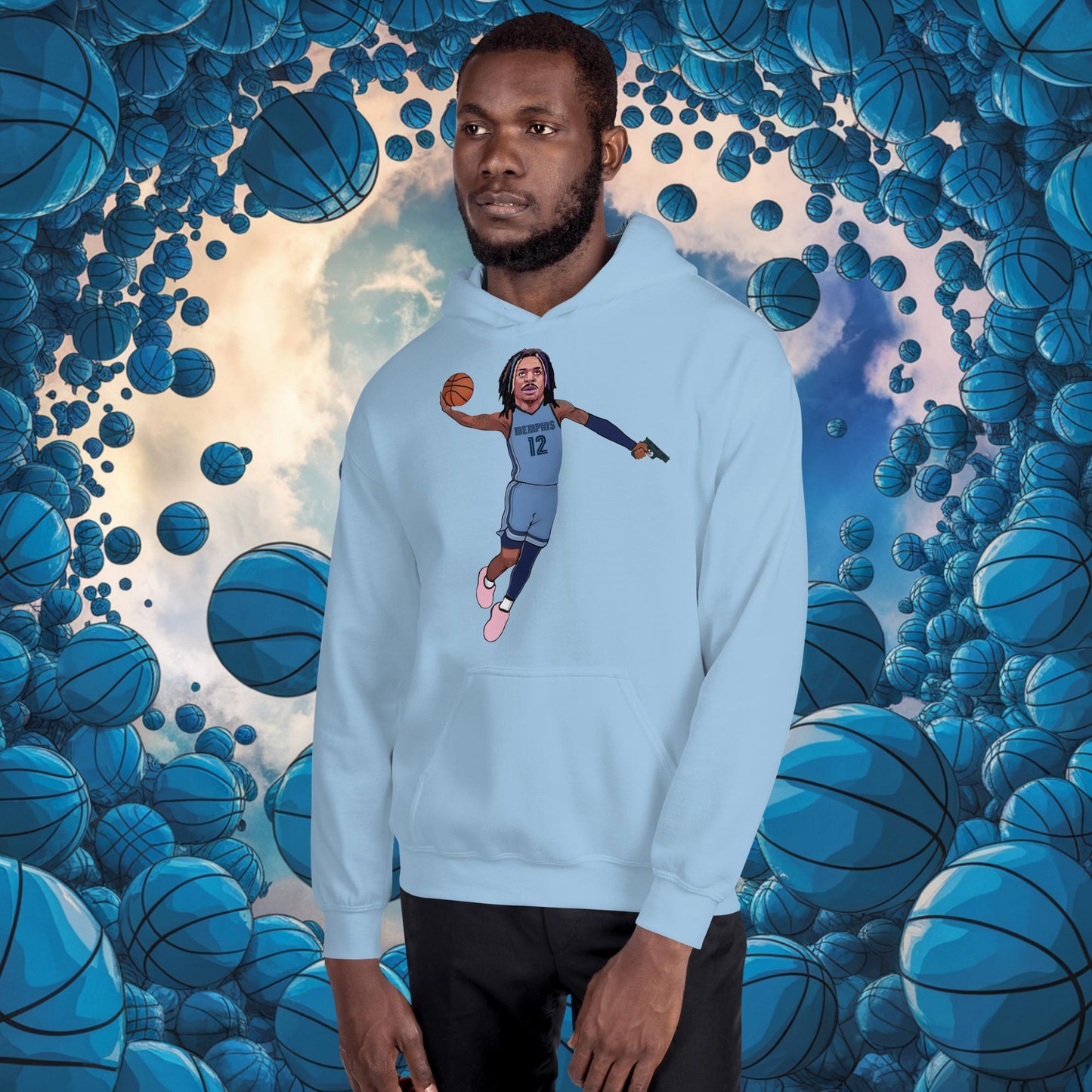 Ja Morant Gun Suspension Memphis Grizzlies NBA Unisex Hoodie Light Blue Hoodies Basketball Ja Morant Memphis Grizzlies NBA Next Cult Brand