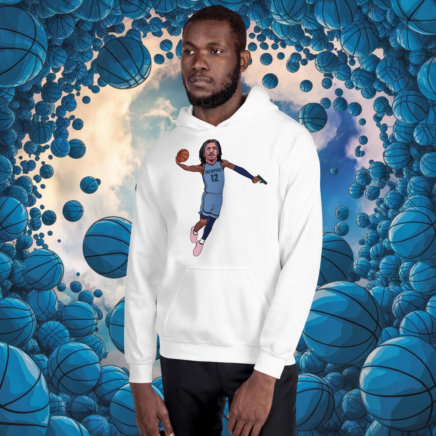 Ja Morant Gun Suspension Memphis Grizzlies NBA Unisex Hoodie White Hoodies Basketball Ja Morant Memphis Grizzlies NBA Next Cult Brand