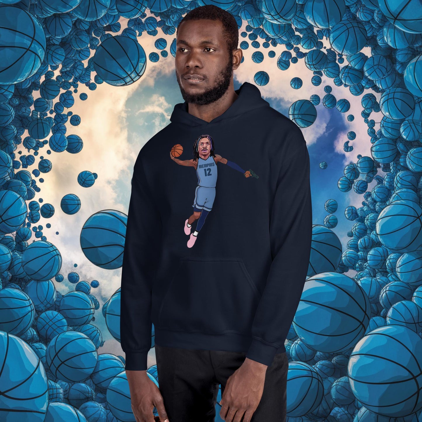 Ja Morant Gun Suspension Memphis Grizzlies NBA Unisex Hoodie Navy Hoodies Basketball Ja Morant Memphis Grizzlies NBA Next Cult Brand