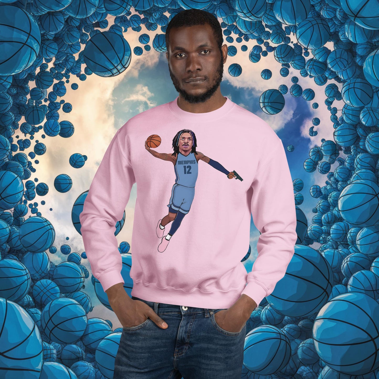 Ja Morant Gun Suspension Memphis Grizzlies NBA Unisex Sweatshirt Light Pink Sweatshirts Basketball Ja Morant Memphis Grizzlies NBA Next Cult Brand