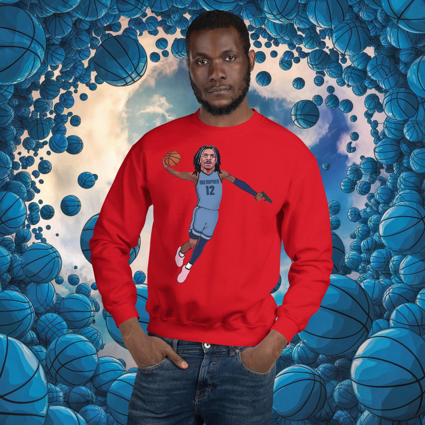Ja Morant Gun Suspension Memphis Grizzlies NBA Unisex Sweatshirt Red Sweatshirts Basketball Ja Morant Memphis Grizzlies NBA Next Cult Brand