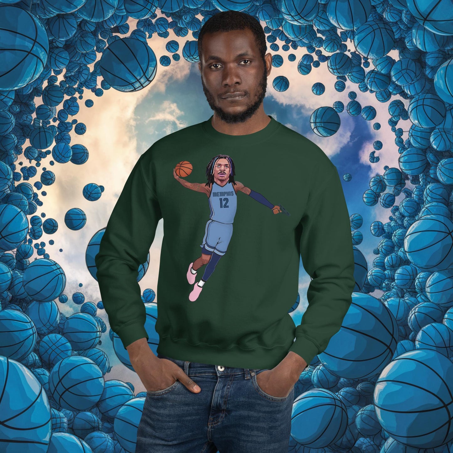 Ja Morant Gun Suspension Memphis Grizzlies NBA Unisex Sweatshirt Forest Green Sweatshirts Basketball Ja Morant Memphis Grizzlies NBA Next Cult Brand
