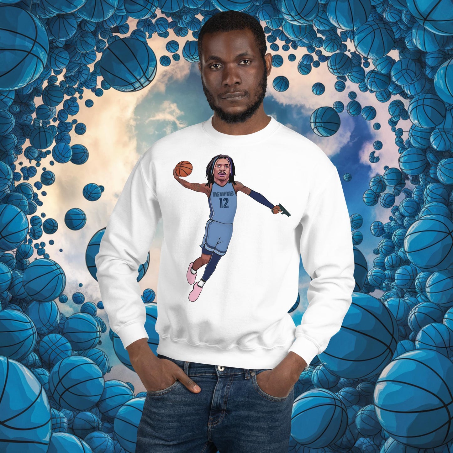 Ja Morant Gun Suspension Memphis Grizzlies NBA Unisex Sweatshirt White Sweatshirts Basketball Ja Morant Memphis Grizzlies NBA Next Cult Brand