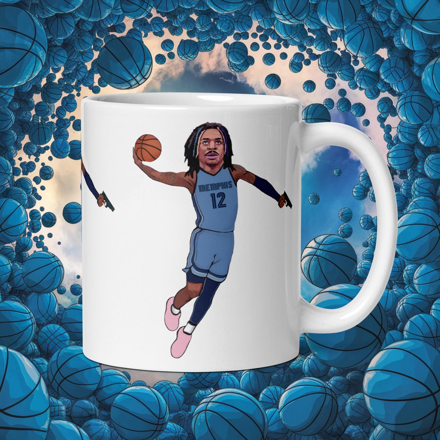 Ja Morant Gun Suspension Memphis Grizzlies NBA White glossy mug Default Title Mugs Basketball Ja Morant Memphis Grizzlies NBA Next Cult Brand