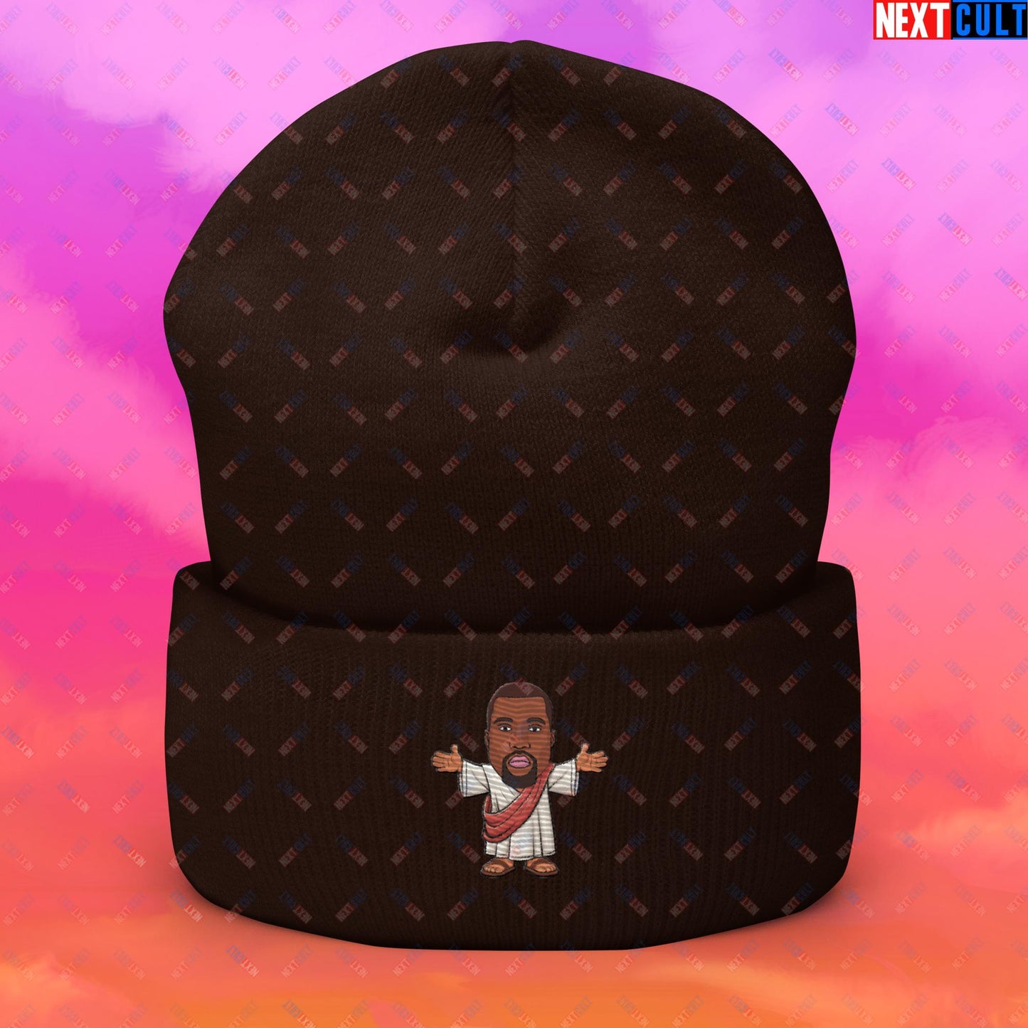 Jesus Kanye West Yeezianity Ye Funny Hip Hop Cuffed Beanie Brown Hats Kanye West Music Next Cult Brand