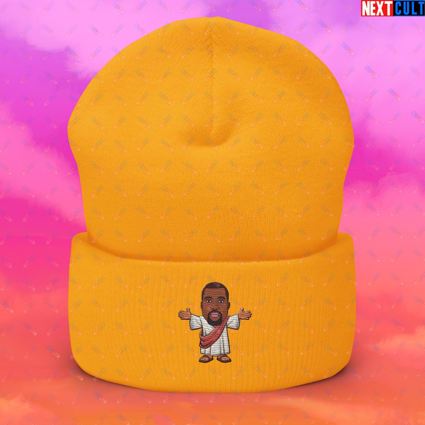 Jesus Kanye West Yeezianity Ye Funny Hip Hop Cuffed Beanie Gold Hats Kanye West Music Next Cult Brand
