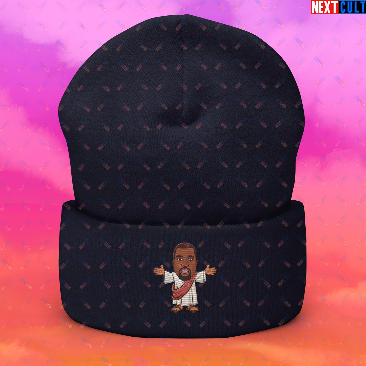 Jesus Kanye West Yeezianity Ye Funny Hip Hop Cuffed Beanie Navy Hats Kanye West Music Next Cult Brand