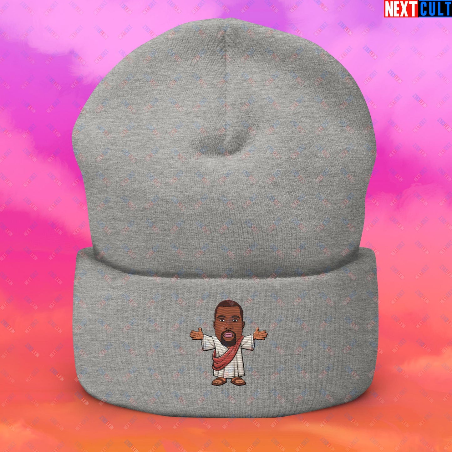 Jesus Kanye West Yeezianity Ye Funny Hip Hop Cuffed Beanie Heather Grey Hats Kanye West Music Next Cult Brand