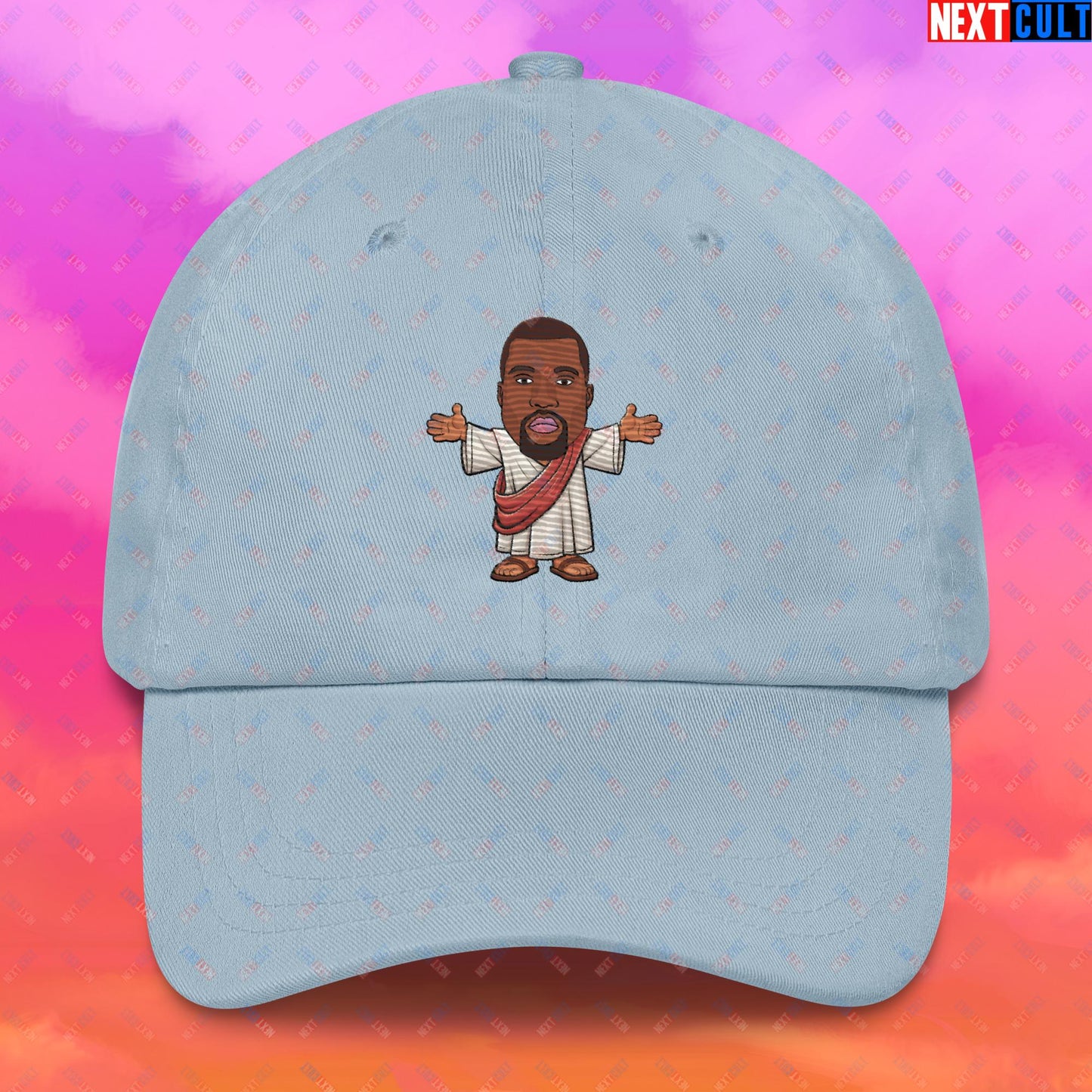 Jesus Kanye West Yeezianity Ye Funny Hip Hop Dad hat Light Blue Hats Kanye West Music Next Cult Brand