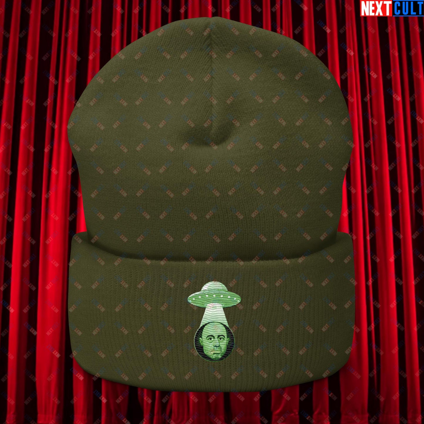 Joe Rogan Alien UFO Abduction Funny Extra-Terrestrial JRE Podcast Cuffed Beanie Olive Hats Joe Rogan Podcasts Stand-up Comedy Next Cult Brand