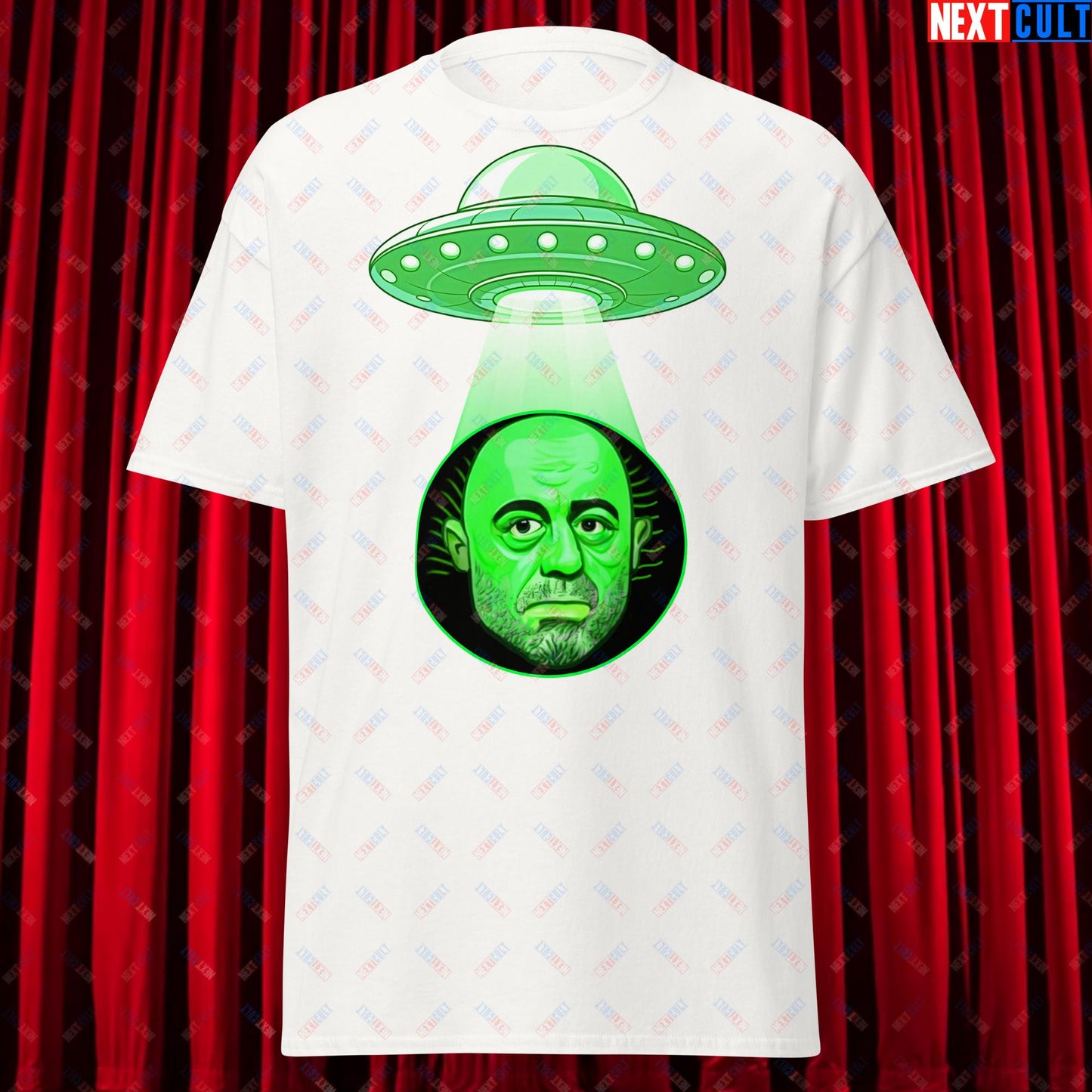Joe Rogan Alien UFO Abduction Funny Extra-Terrestrial JRE Podcast Unisex t-shirt White T-shirts Joe Rogan Podcasts Stand-up Comedy Next Cult Brand
