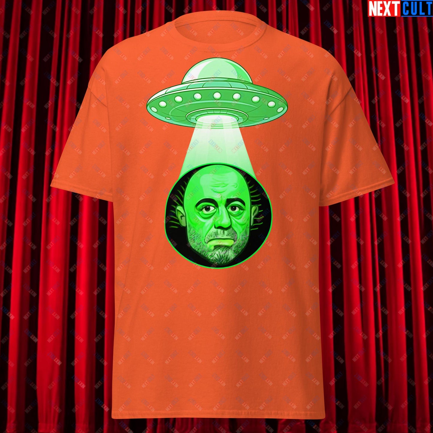 Joe Rogan Alien UFO Abduction Funny Extra-Terrestrial JRE Podcast Unisex t-shirt Orange T-shirts Joe Rogan Podcasts Stand-up Comedy Next Cult Brand