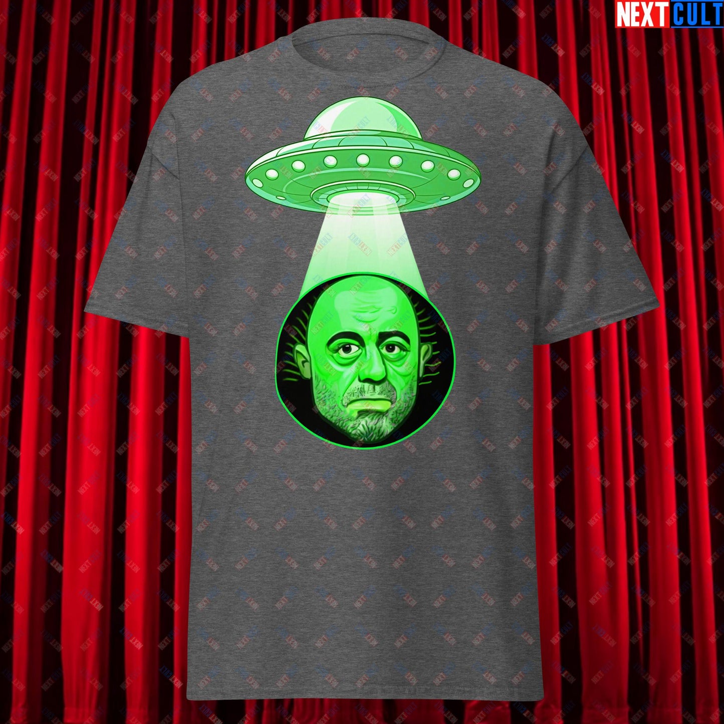 Joe Rogan Alien UFO Abduction Funny Extra-Terrestrial JRE Podcast Unisex t-shirt Dark Heather T-shirts Joe Rogan Podcasts Stand-up Comedy Next Cult Brand