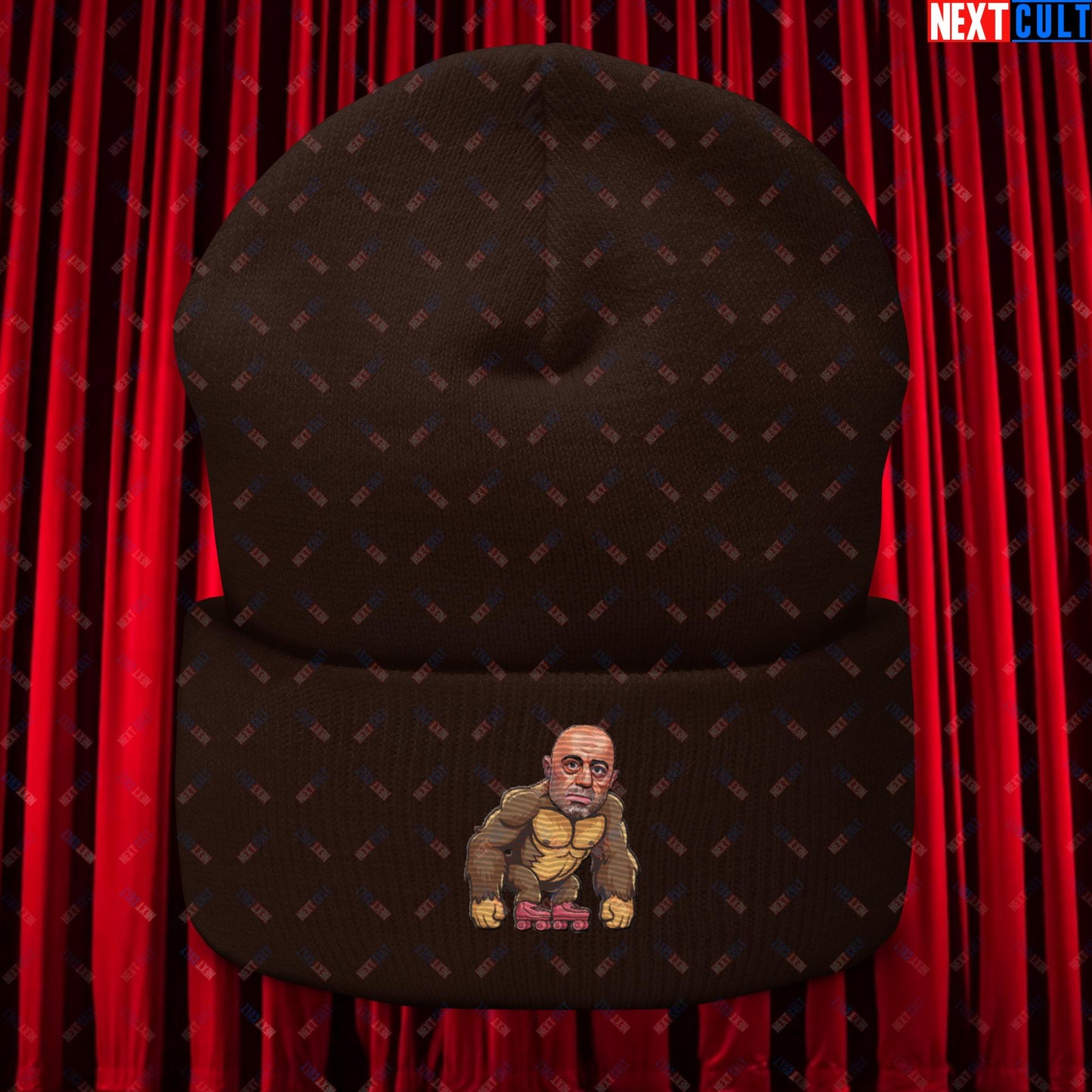 Joe Rogan Ape Roller-Blading Funny JRE Podcast Cuffed Beanie Brown Hats Joe Rogan Podcasts Stand-up Comedy Next Cult Brand
