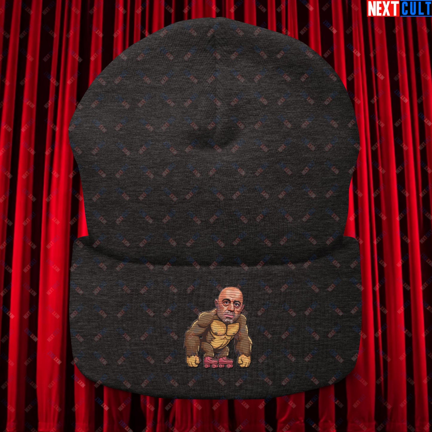 Joe Rogan Ape Roller-Blading Funny JRE Podcast Cuffed Beanie Dark Grey Hats Joe Rogan Podcasts Stand-up Comedy Next Cult Brand