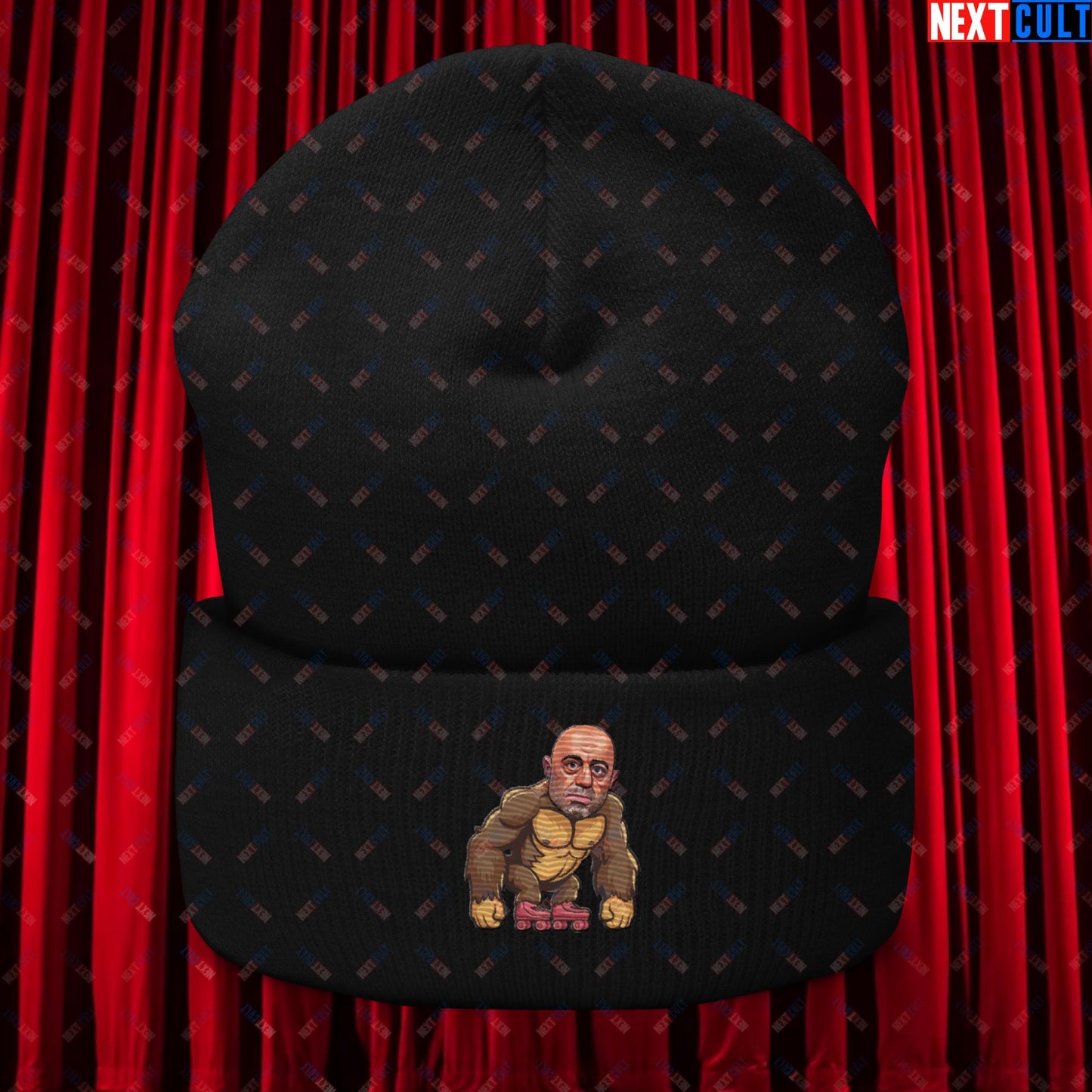 Joe Rogan Ape Roller-Blading Funny JRE Podcast Cuffed Beanie Black Hats Joe Rogan Podcasts Stand-up Comedy Next Cult Brand