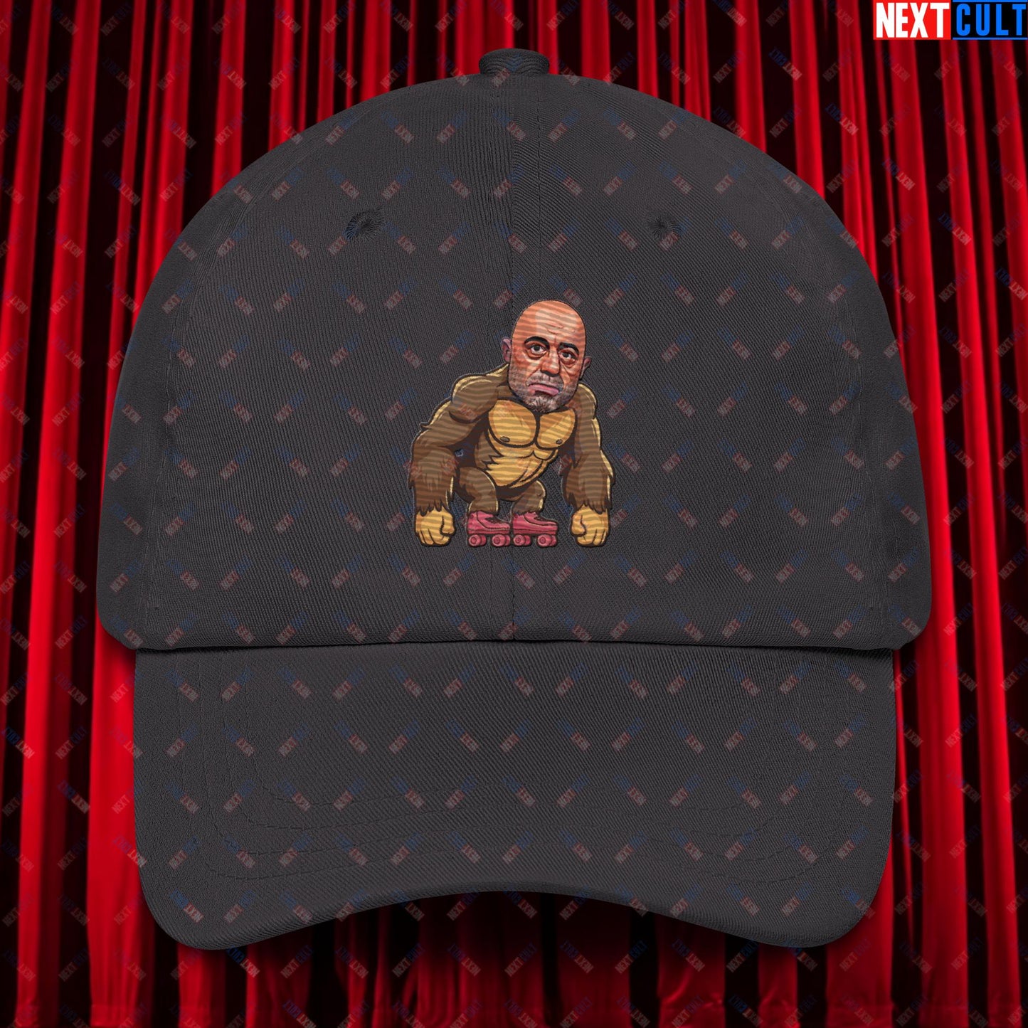 Joe Rogan Ape Roller-Blading Funny JRE Podcast Dad hat Dark Grey Hats Joe Rogan Podcasts Stand-up Comedy Next Cult Brand
