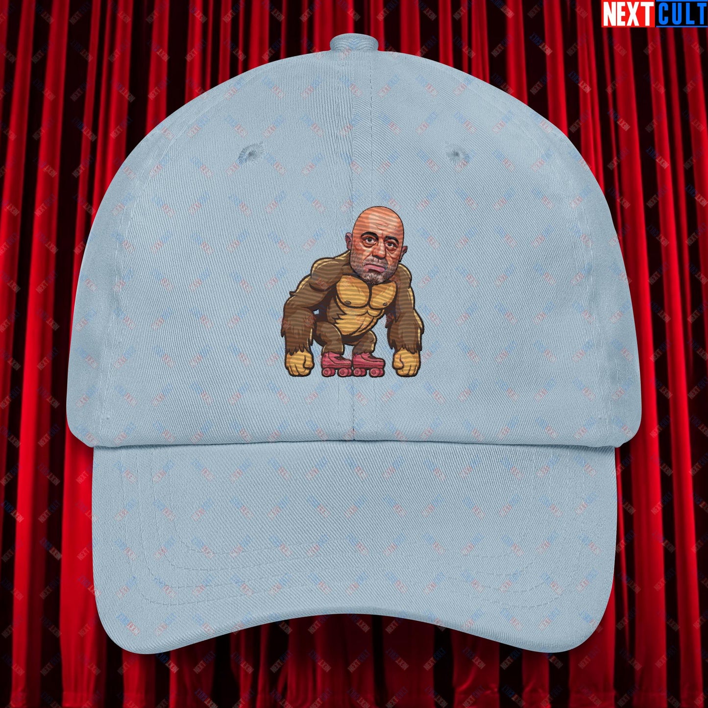 Joe Rogan Ape Roller-Blading Funny JRE Podcast Dad hat Light Blue Hats Joe Rogan Podcasts Stand-up Comedy Next Cult Brand