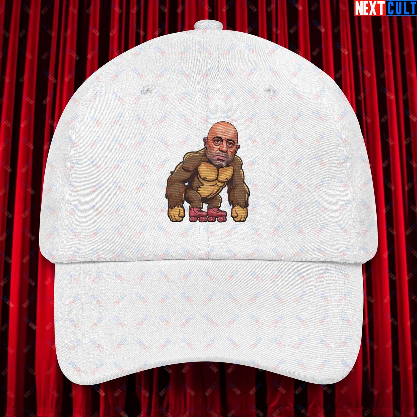 Joe Rogan Ape Roller-Blading Funny JRE Podcast Dad hat White Hats Joe Rogan Podcasts Stand-up Comedy Next Cult Brand
