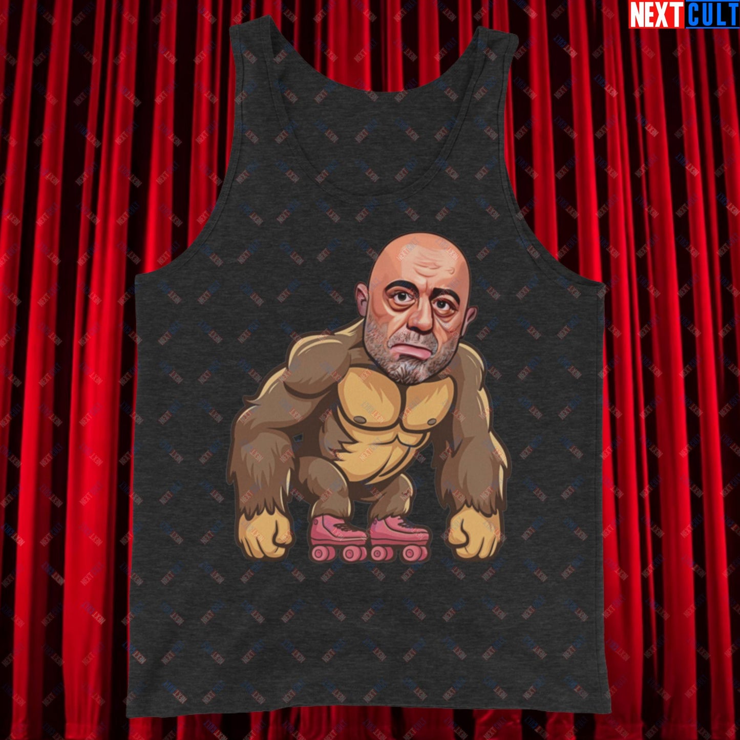 Joe Rogan Ape Roller-Blading Funny JRE Podcast Tank Top Charcoal-Black Triblend Tank Tops Joe Rogan Podcasts Stand-up Comedy Next Cult Brand